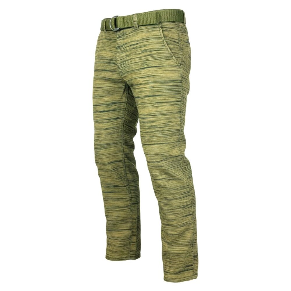 JORDAN CRAIG Military Green Horizontal Stripe Pattern Belted Twill Pants
